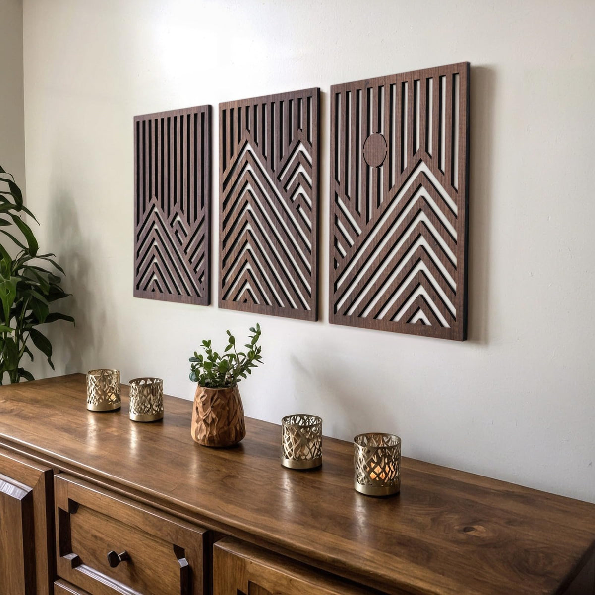 qmmp mountain sun walnut wall art showcases deep grain for a warm living room focal point