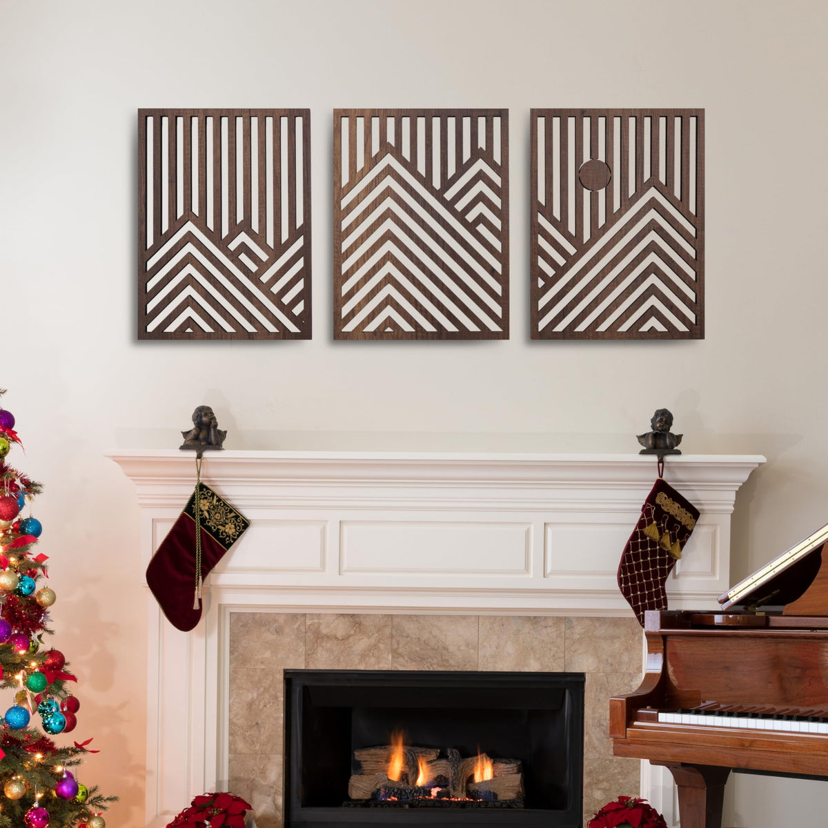 qmmp mountain sun walnut wall art blends with various decor styles for versatile placement