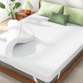 Qocismile Queen Topper close-up of breathable bamboo cover for cooler nights