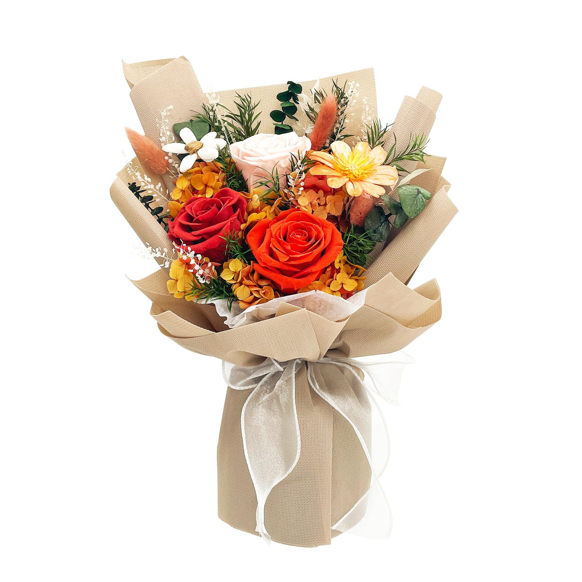 QOEAZY Flowers delivery bouquet—preserved blooms ready for gifting.