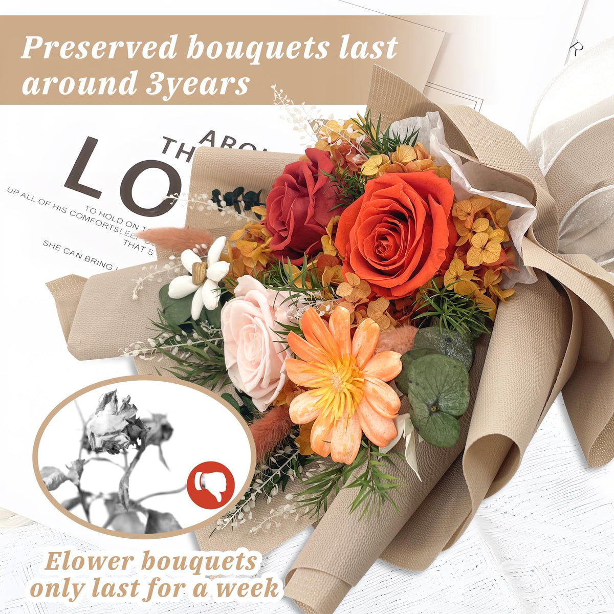 QOEAZY preserved flowers gift box with elegant packaging for a thoughtful surprise.