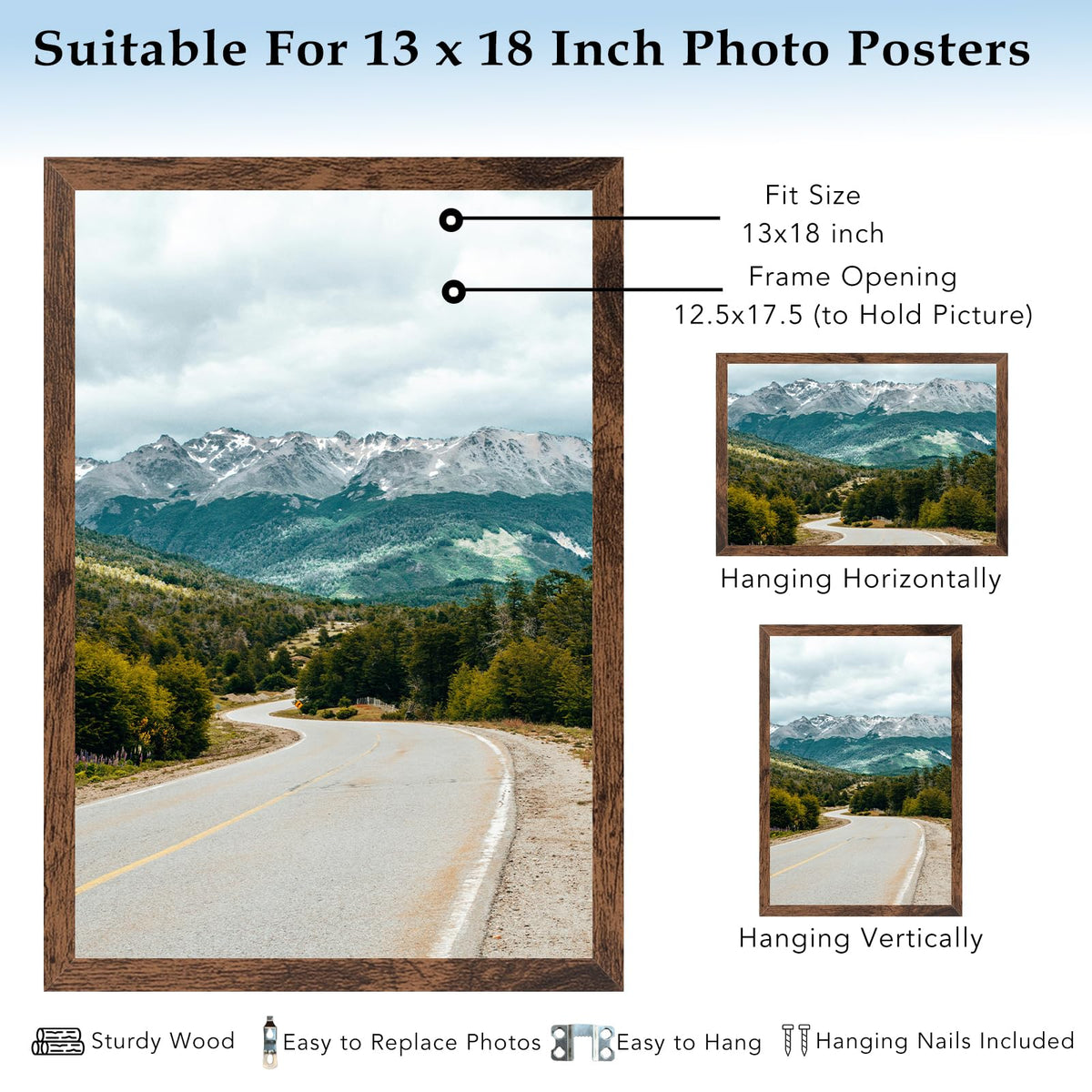 QOTIB deep brown frame for versatile wall hanging in any room.
