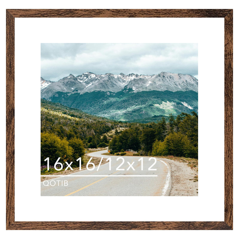 QOTIB deep brown 16x16 frame with mat highlights 12x12 photos securely