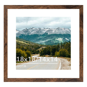 QOTIB wood 18x18 frame with 14x14 mat for wall-ready display.