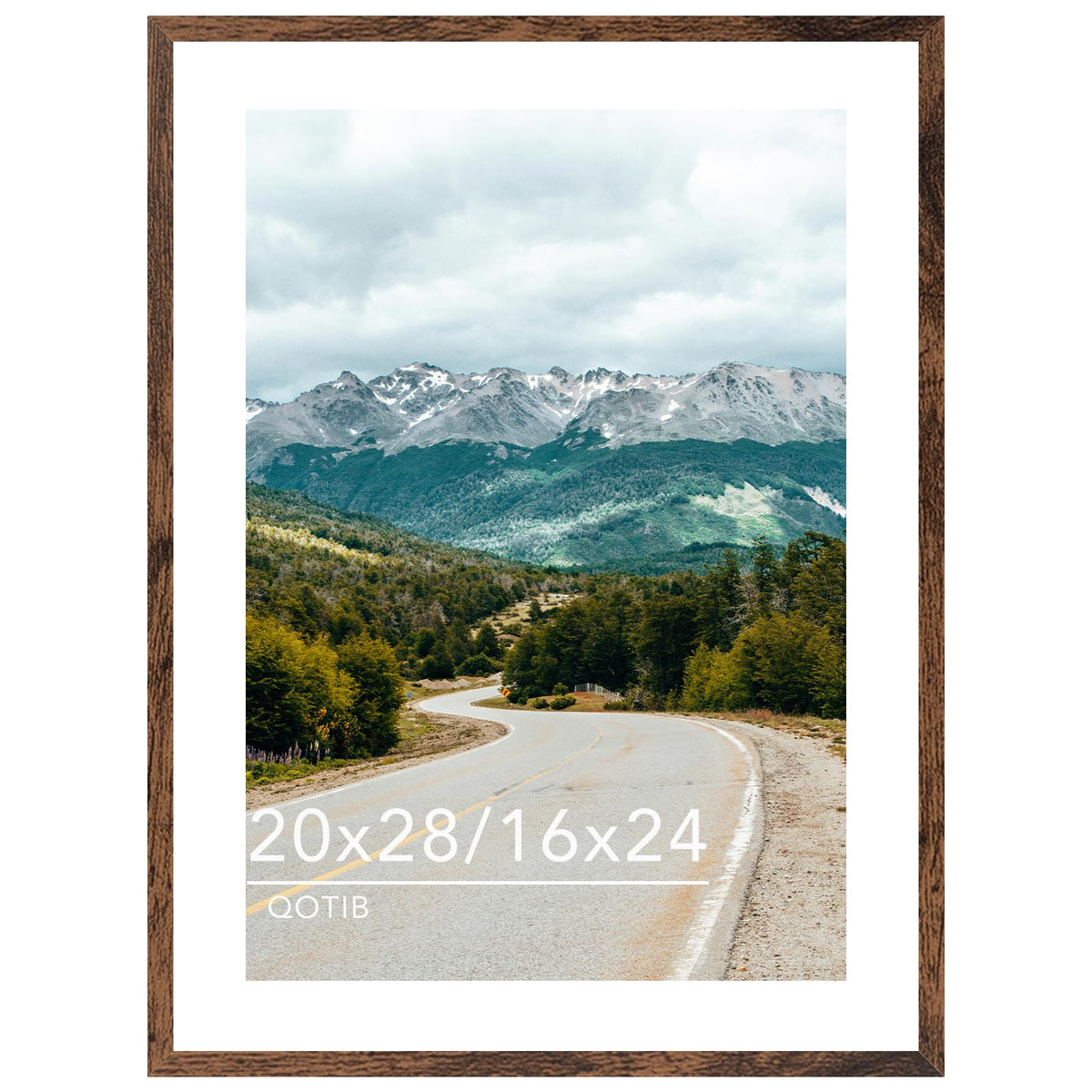 QOTIB wood 20x28 frame in deep brown for bold wall displays.