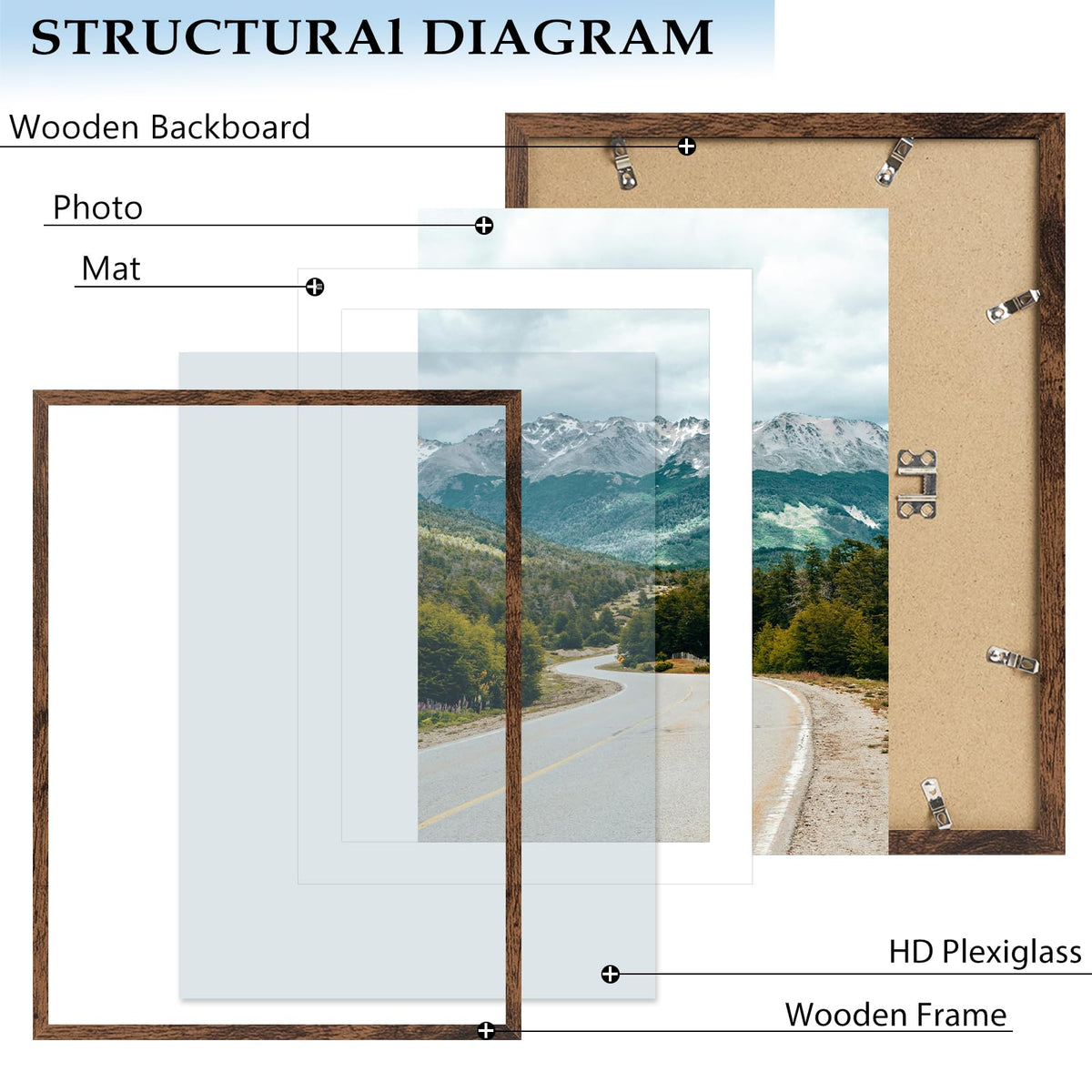 QOTIB wood frame back shows two hooks for versatile hanging.