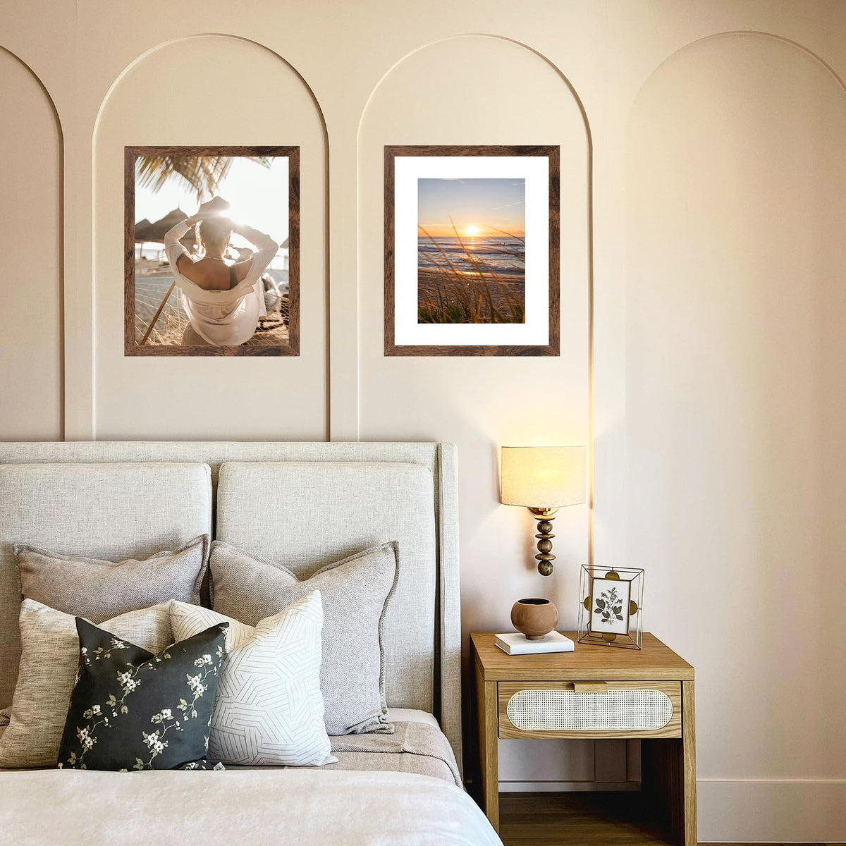 QOTIB warm wood grain detail on deep brown frame