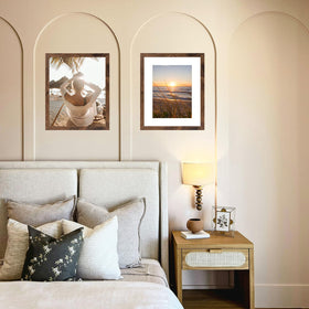 QOTIB warm wood grain detail on deep brown frame
