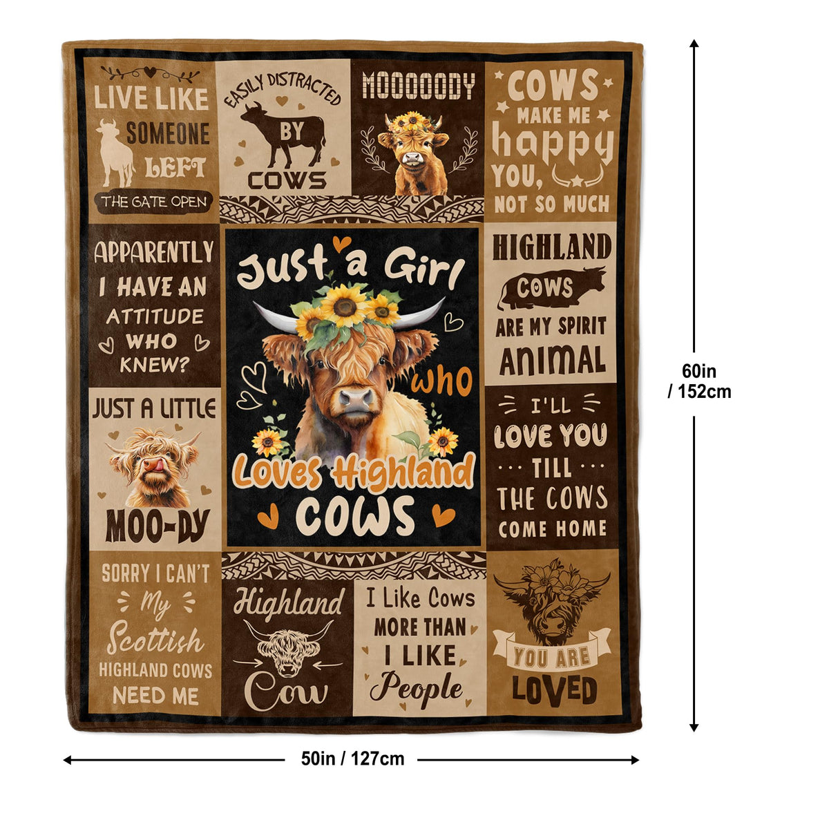 Qotuty Highland Cow Blanket draped on chair offers inviting texture.