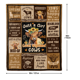 Qotuty Highland Cow Blanket draped on chair offers inviting texture.