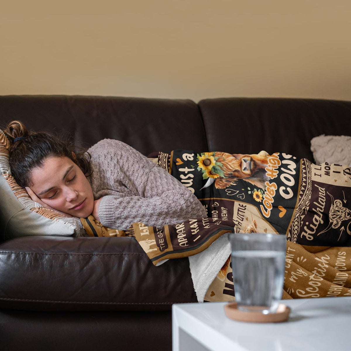 Qotuty Highland Cow Blanket travels with you for comfort.