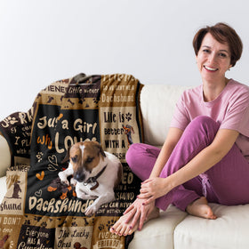 Qotuty Wiener dog pattern throw enhances cozy living room ambiance