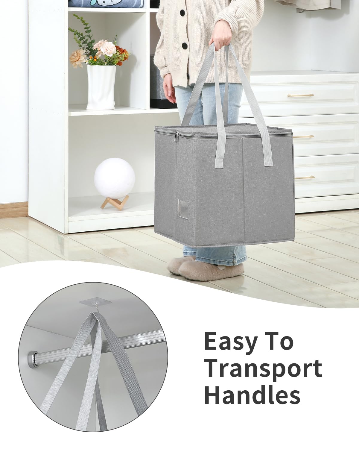 Large capacity design fits over 100 slim velvet hangers for bulk storage.