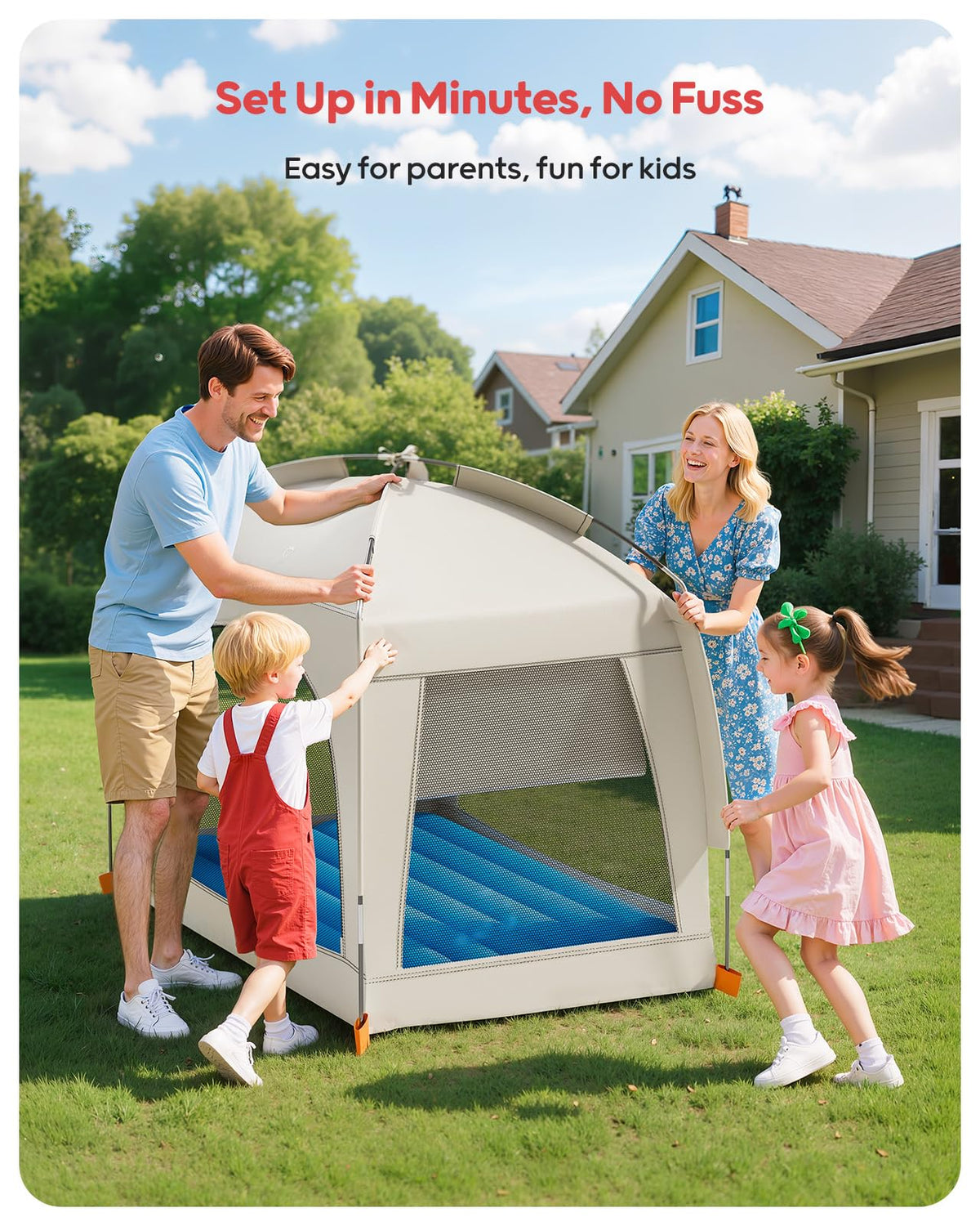 QPAU four-sided breathable mesh enhances ventilation and visibility inside the tent