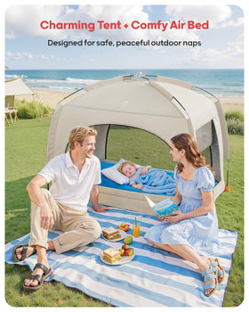 QPAU toddler bed with hand pump included for quick setup on the go