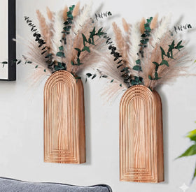 QQBABO wooden vases with pampas grass and eucalyptus for chic boho living room decor