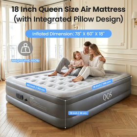QQS air mattress queen 18-inch raised design keeps you off the floor.