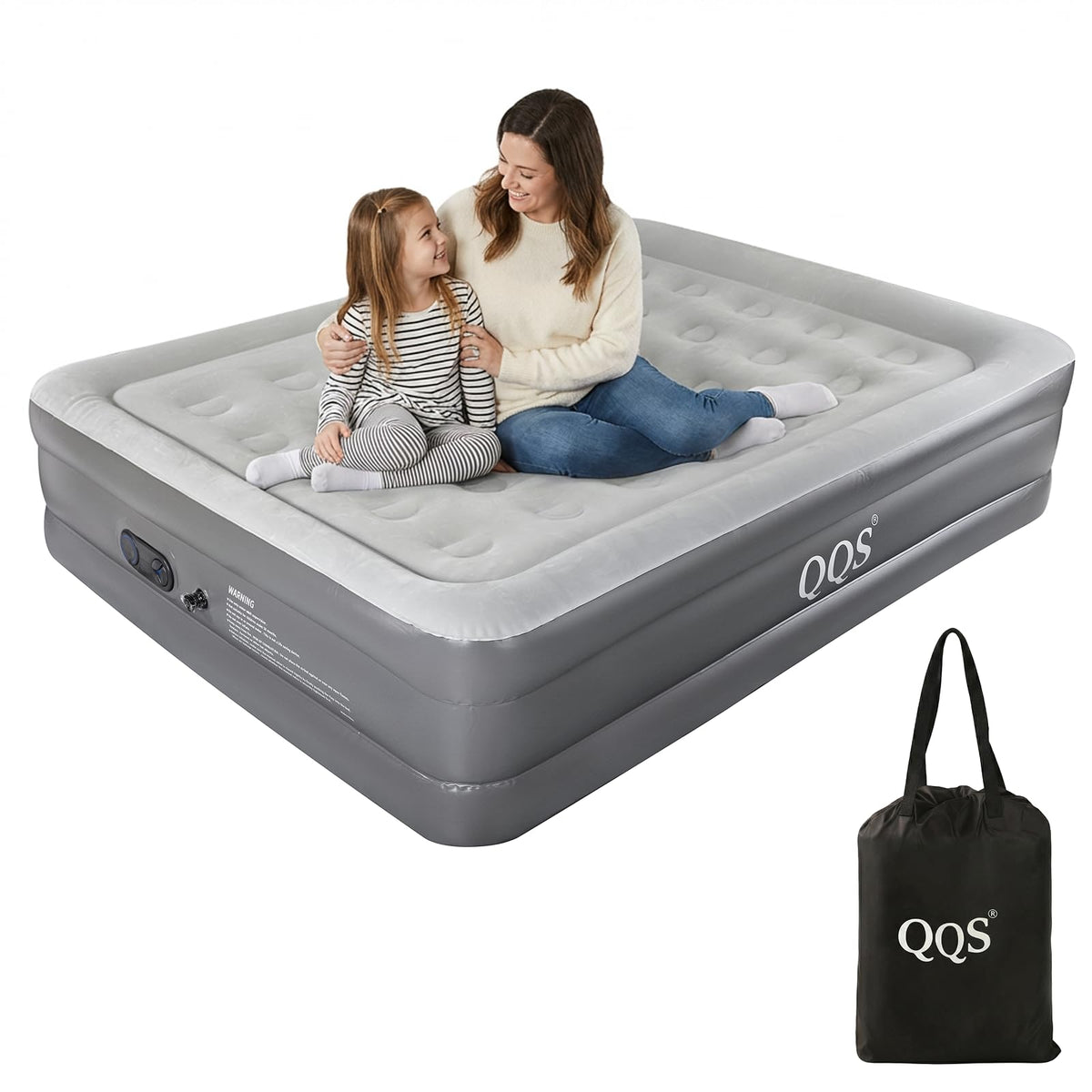 QQS air mattress queen with built-in pump for fast, easy setup.