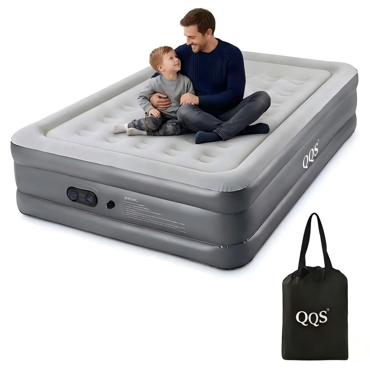 QQS twin air mattress with built-in pump for quick guest room setup