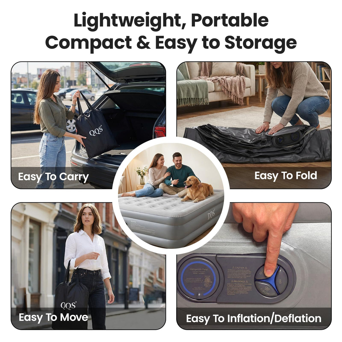 QQS air mattress supports up to 660 lbs for a stable sleeping surface.