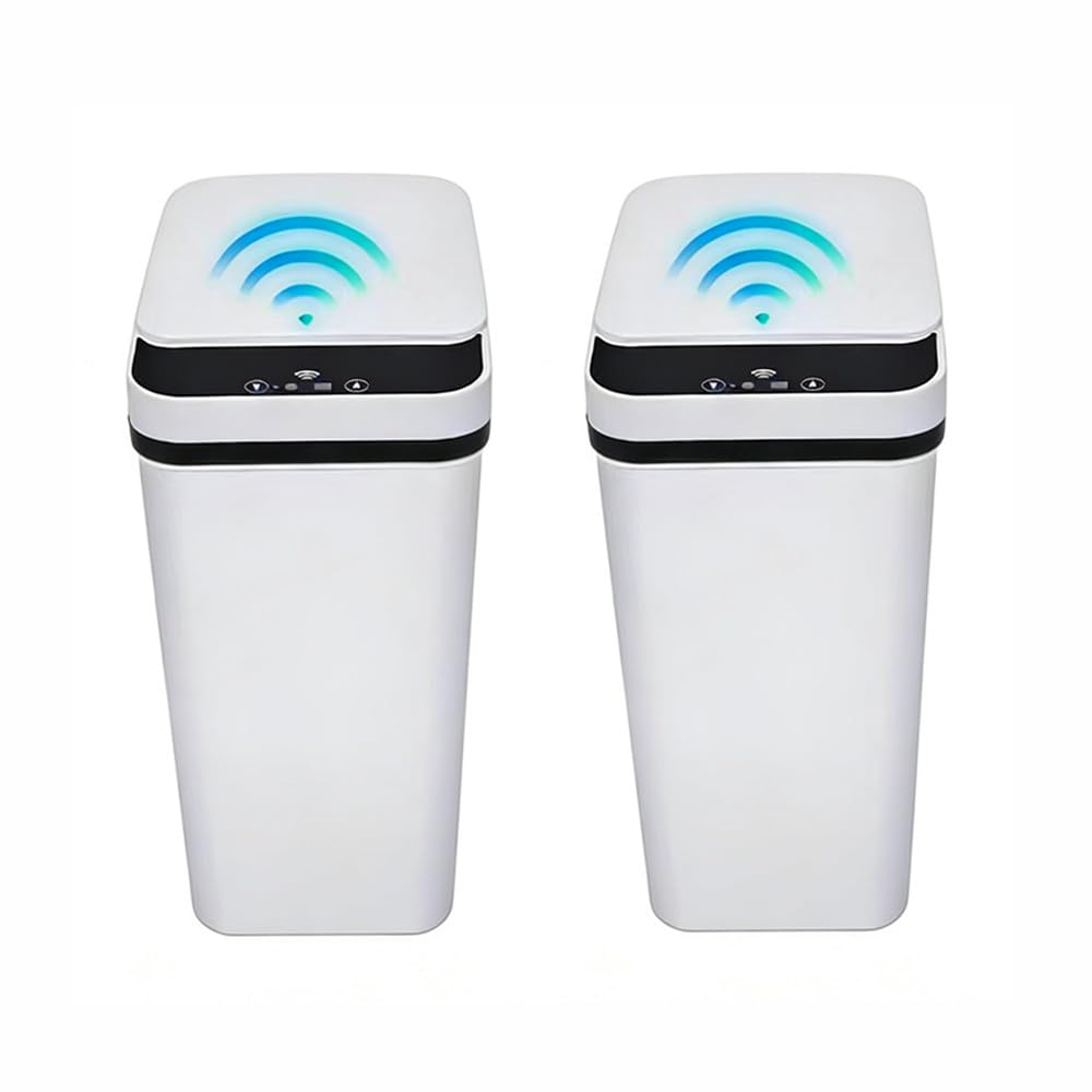 QSFWCSM 2-pack bathroom trash can with sensor lid for hands-free use.