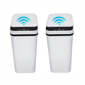 QSFWCSM 2-pack bathroom trash can with sensor lid for hands-free use.