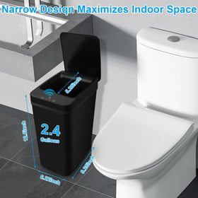 QSFWCSM 2-pack trash can in use with lid open for easy disposal.
