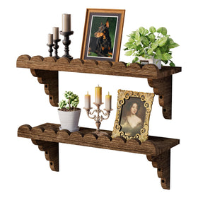 QsQueen scalloped wood wall shelf front view for living room display