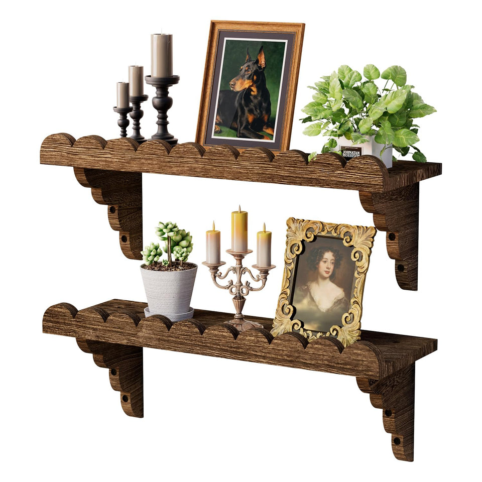 QsQueen scalloped wood wall shelf front view for living room display