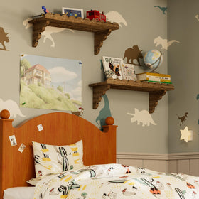 QsQueen shelf in bedroom used for compact organization and decor