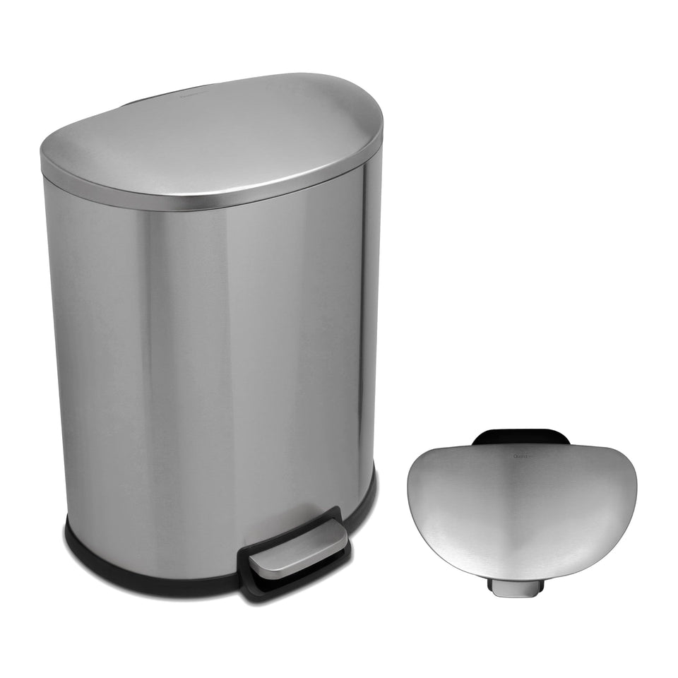 QUALIAZERO 50L trashcan front view showcasing fingerprint-resistant stainless steel finish.