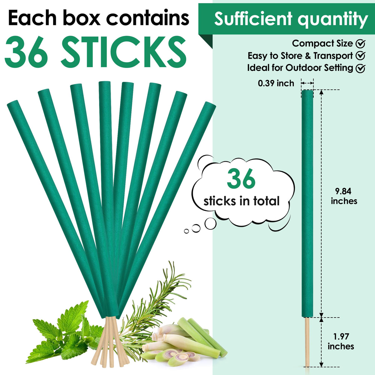Qualirey citronella incense 36-pack made from natural plants for outdoor gatherings.