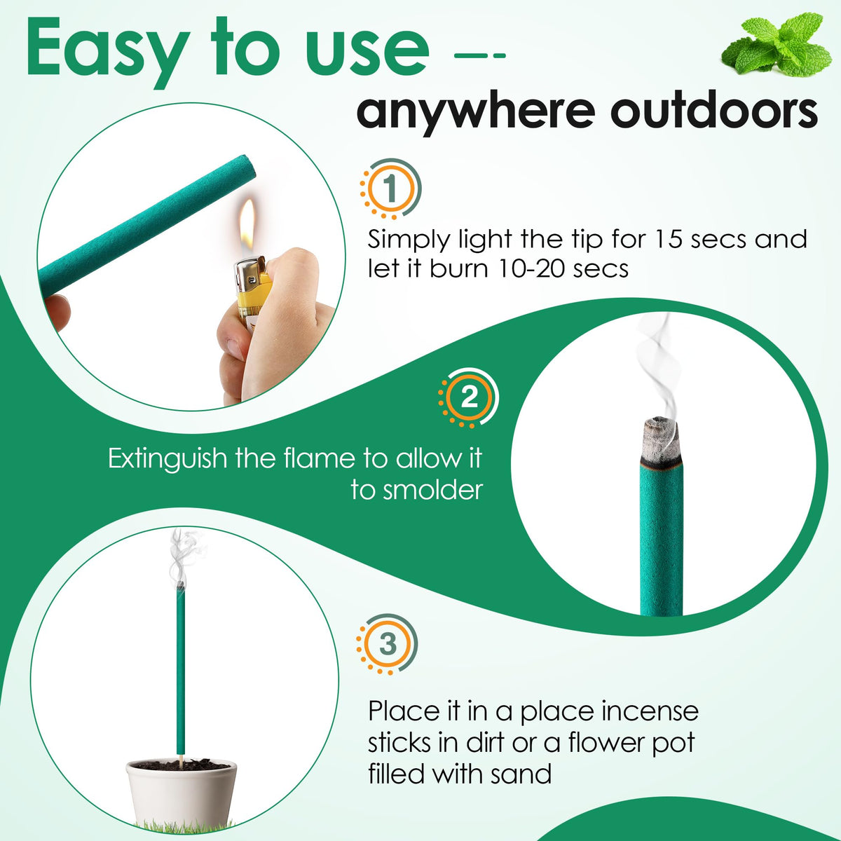 Qualirey citronella sticks being lit for a quick outdoor ambiance.