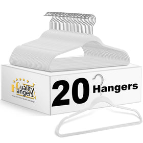 Quality Hangers 20-pack non-velvet plastic hangers, cream white, smooth glide for easy hanging