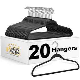 Quality Hangers 20-pack plastic hangers with a swivel hook keeps tops and coats accessible.