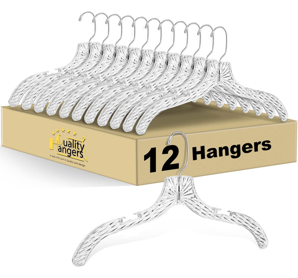 Quality Hangers clear crystal hanger front view for organized closet
