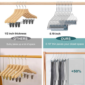 Quality Hangers clear hanger with non-slip notches to secure garments.