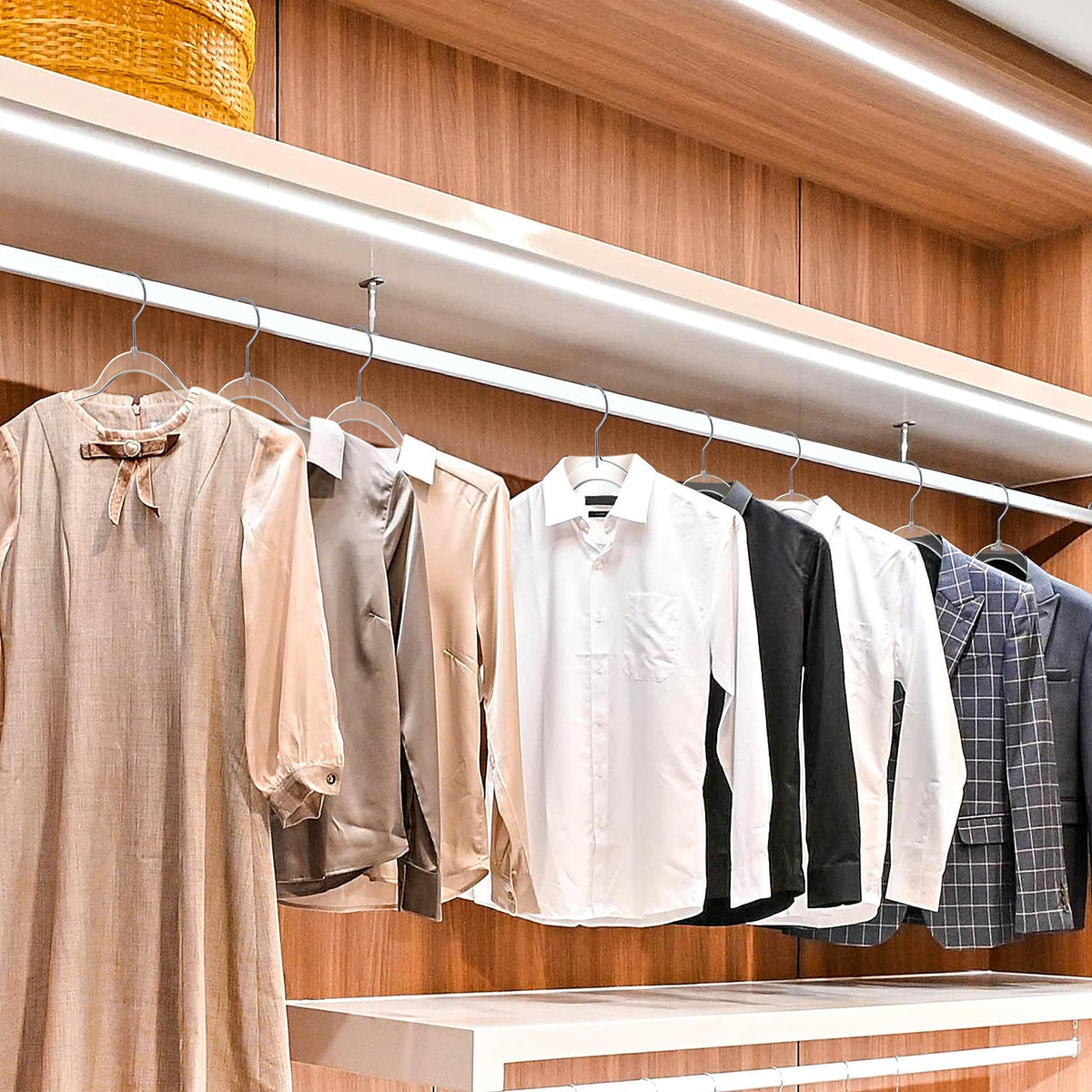 Quality Hangers crystal-clear design blends with any closet and shows clothing clearly.