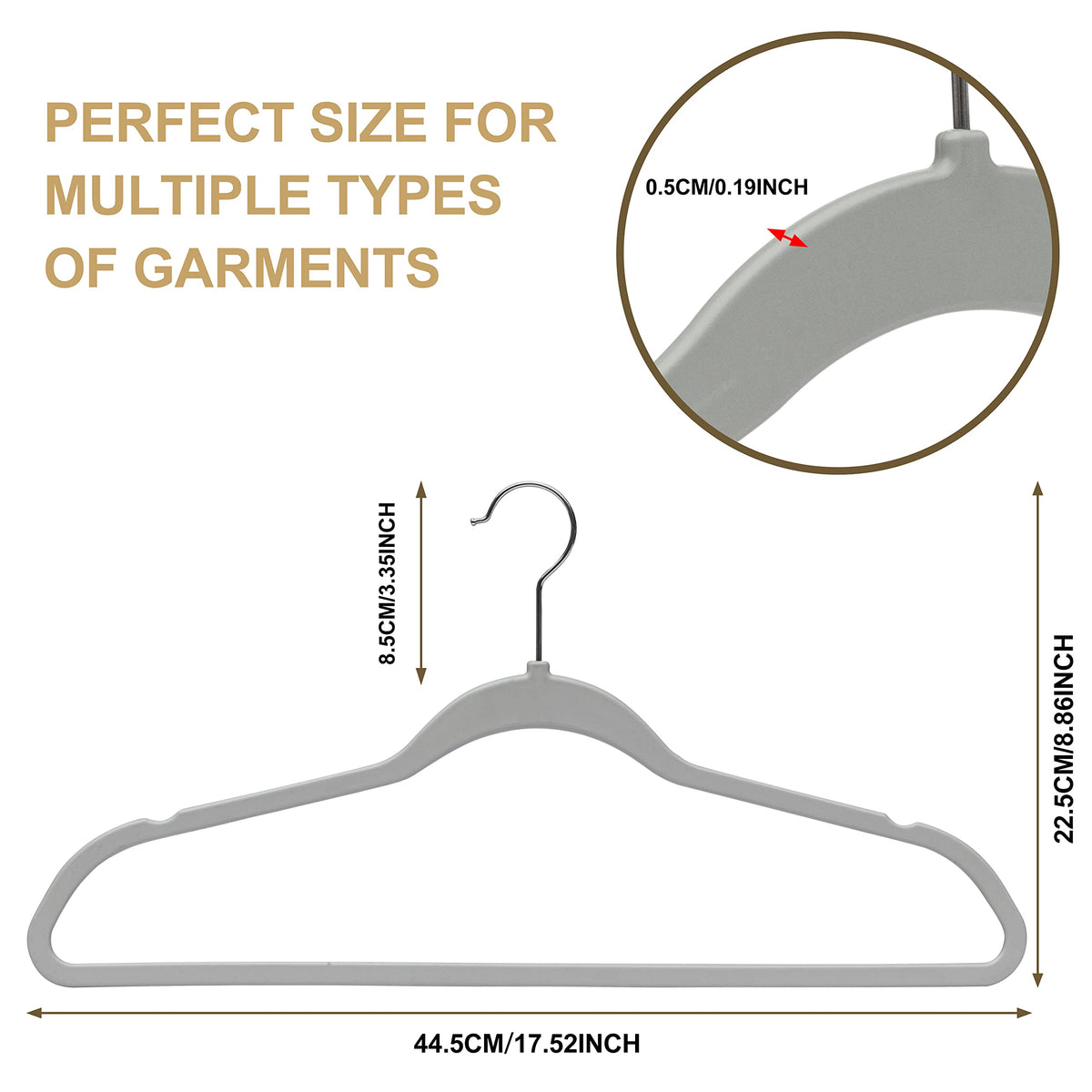 Quality Hangers curved shoulders prevent shoulder bumps and maintain garment shape.