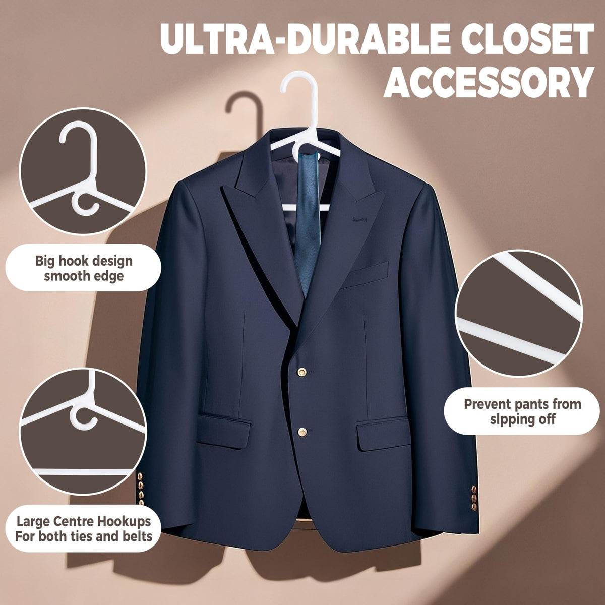 Quality Hangers 9mm thick heavy-duty hangers prevent sagging on bulky coats.