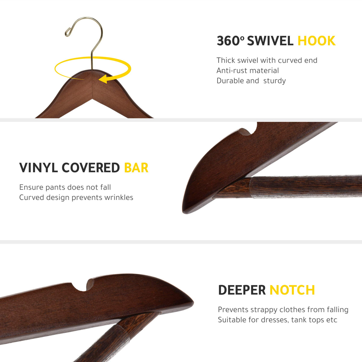 Quality Hangers heavy duty wood hanger supports heavy coats and jackets.