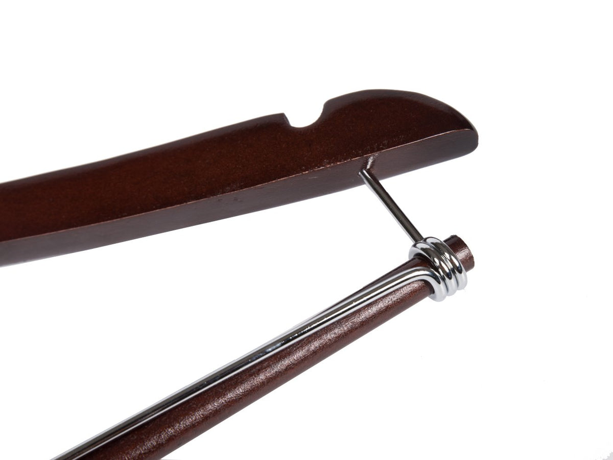 Quality Hangers mahogany finish solid wood hanger adds premium look.