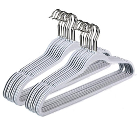 Quality Hangers gray finish complements modern closets while keeping garments in place.