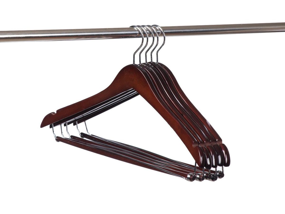 Quality Hangers no-slip pants bar keeps pants securely in place.
