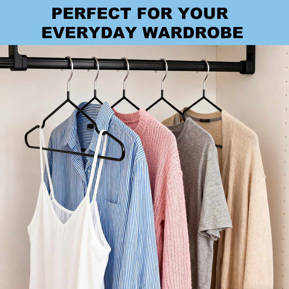 Quality Hangers non-slip PVC coating keeps garments secure in place.