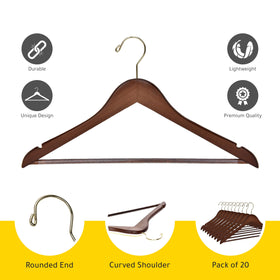 Quality Hangers solid wood coat hanger with 360 rotating hook in walnut.