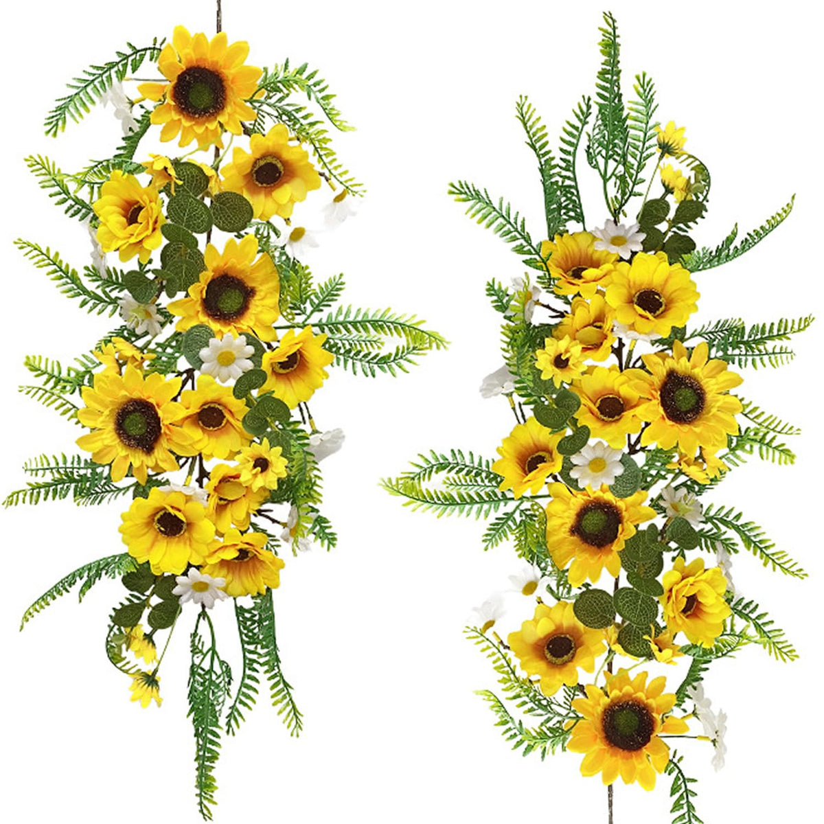 QuarenDen artificial sunflower garland two pieces for decorative door arches.