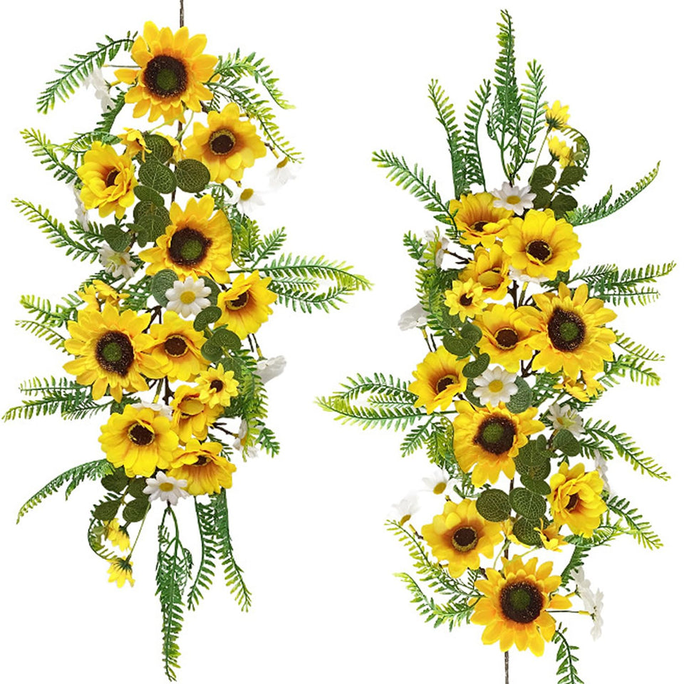 QuarenDen artificial sunflower garland two pieces for decorative door arches.