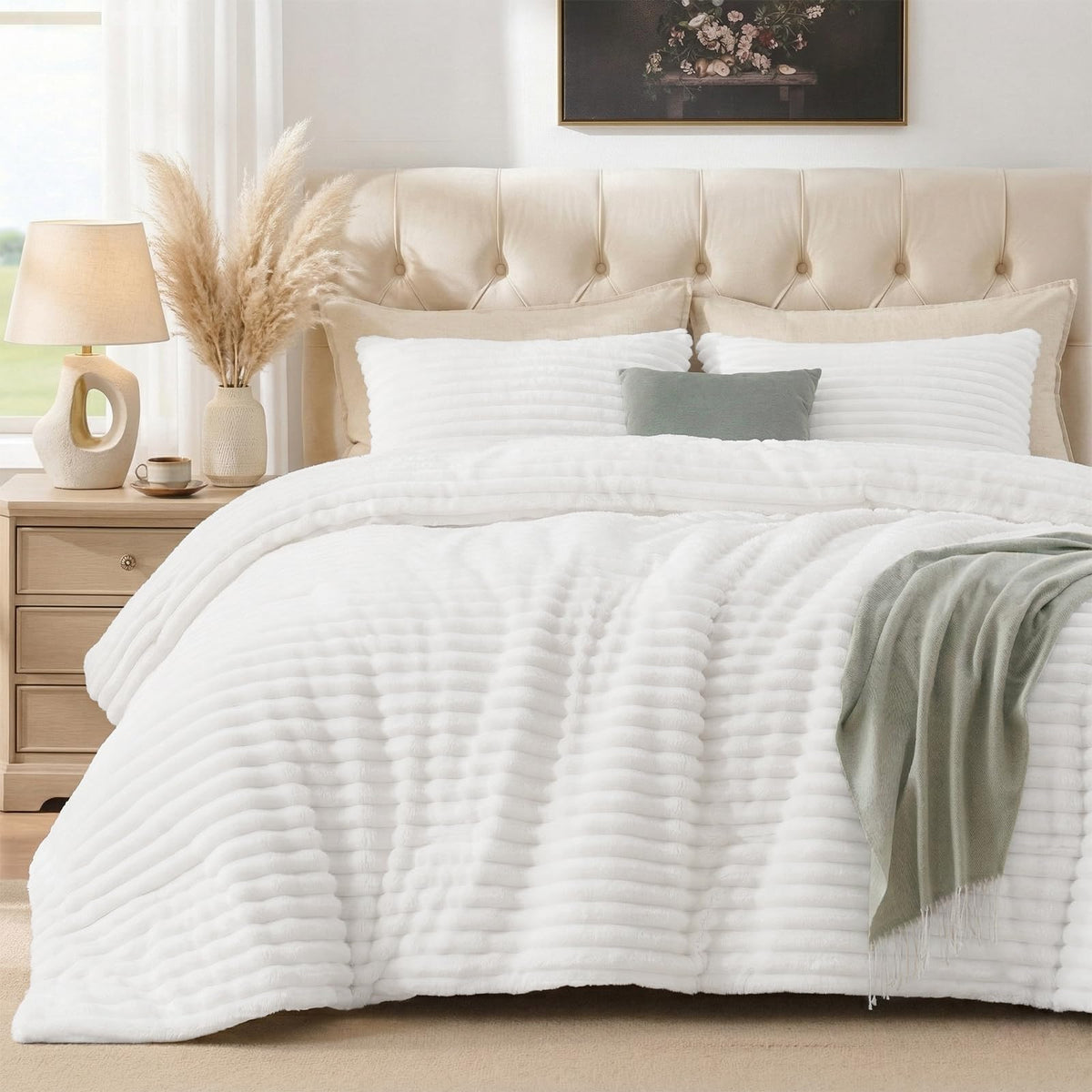 Quataly Marshmallow Queen comforter set front view showing plush fleece texture and color