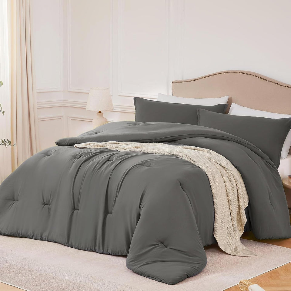 Quataly Queen grey comforter 90x90 showcases plush softness for all-season nights
